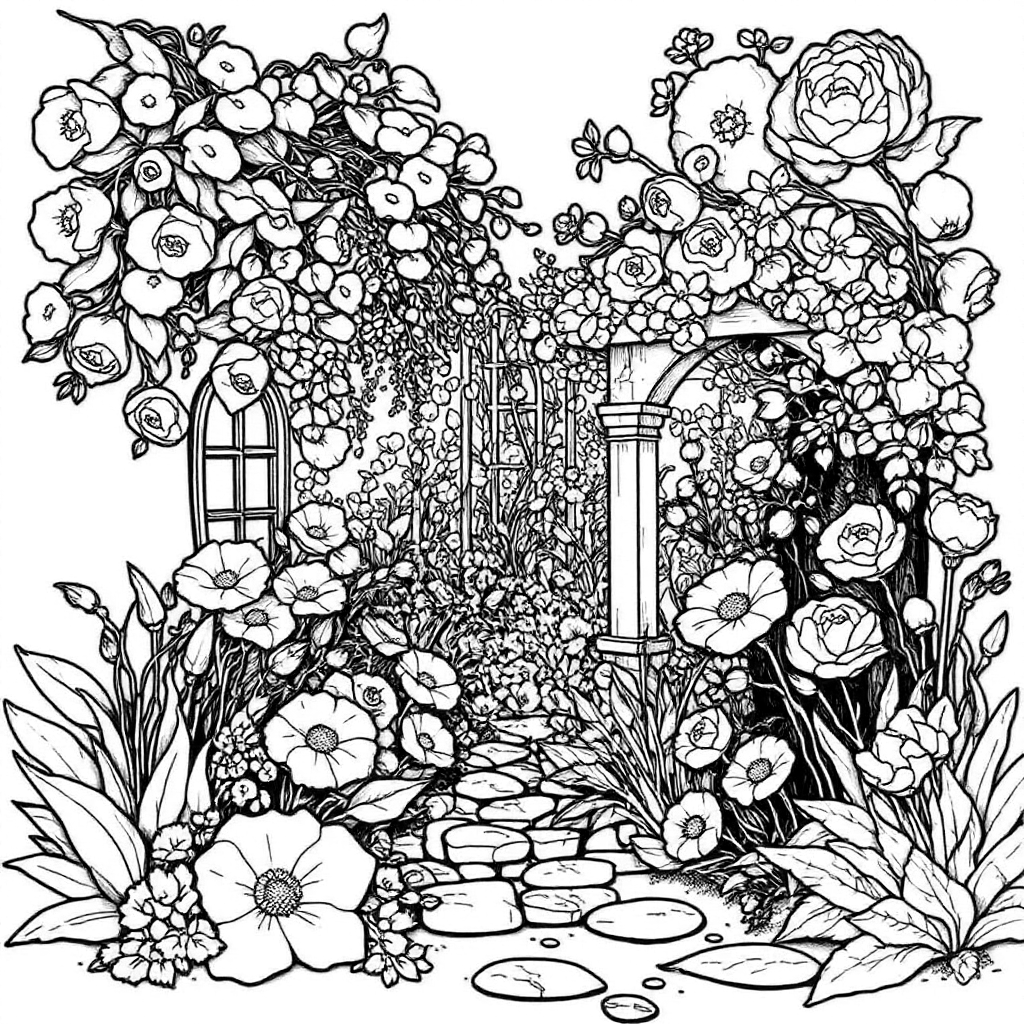 secret garden with flowers